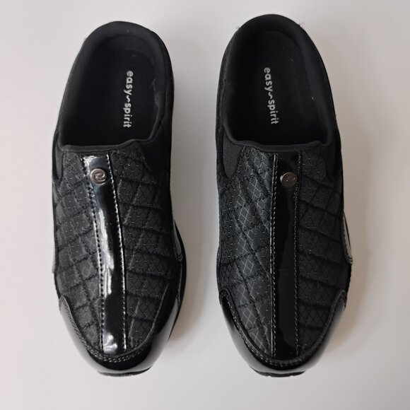 Easy Spirit Traveltime Sneaker Clogs | Black Patent Leather & Silver | Size 7.5 - Picture 3 of 13